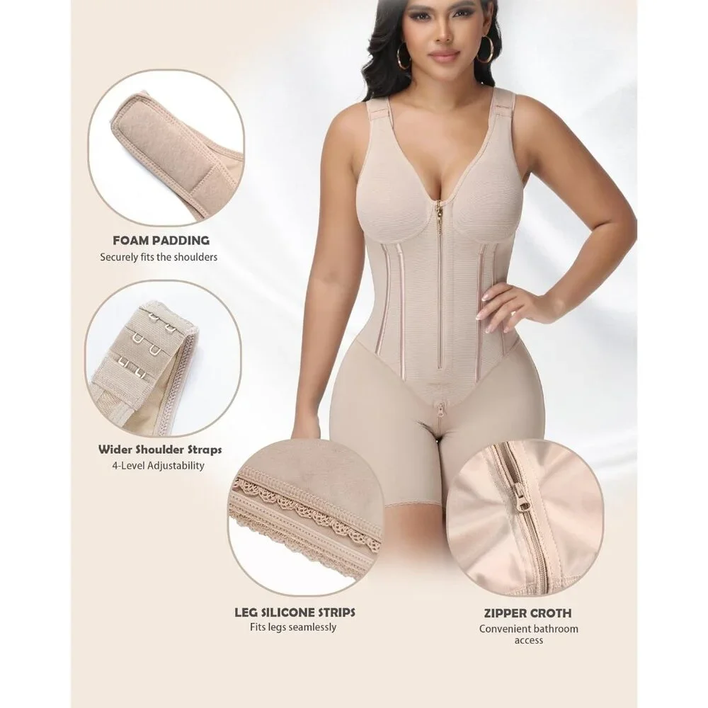 Women's Fajas Tummy Control Tuck Garment Full Body Shaper Bra Shapewear Tan - Picture 6 of 6